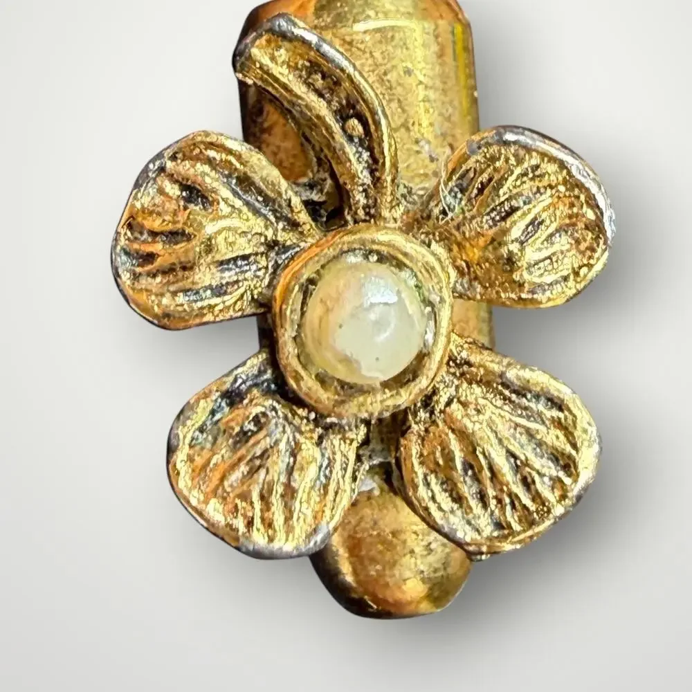 Vintage ART Signed Stick Pin Red Rhinestone Faux Pearl Gold Tone Victorian